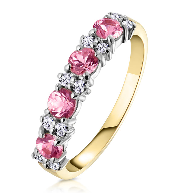 Pink Sapphire and 0.15ct Diamond Ring 9K Yellow Gold